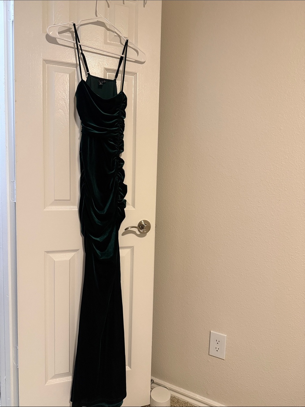 Windsor Dark Green Velvet Ruched Strapless Slip Dress